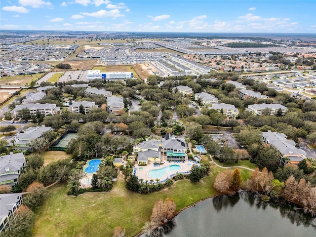 bird's eye view featuring a water view