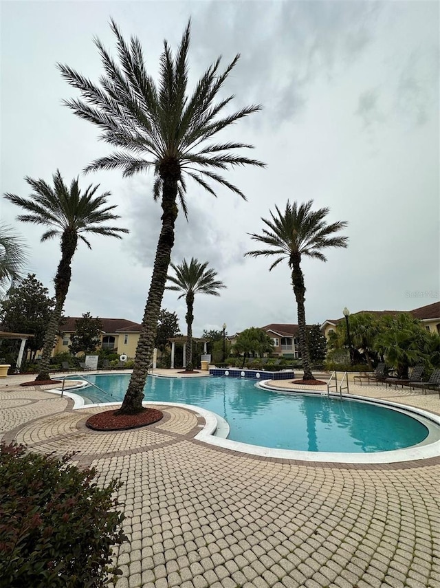 view of swimming pool with a patio