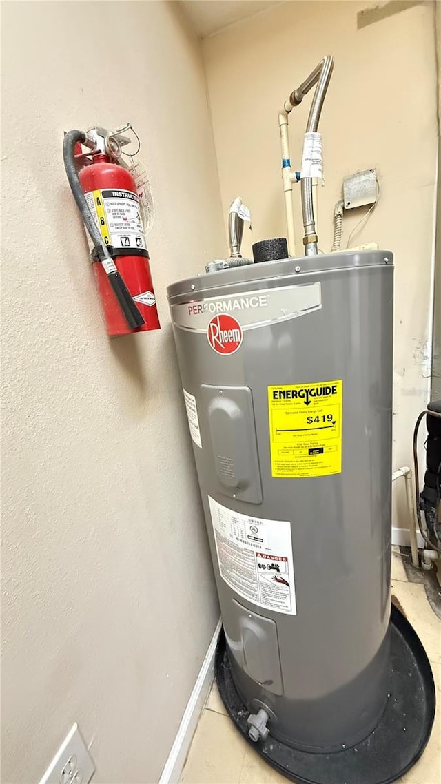 utility room with electric water heater