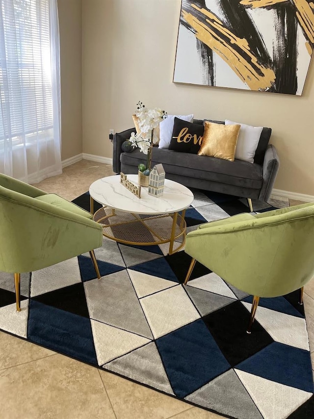 living room with light tile patterned floors