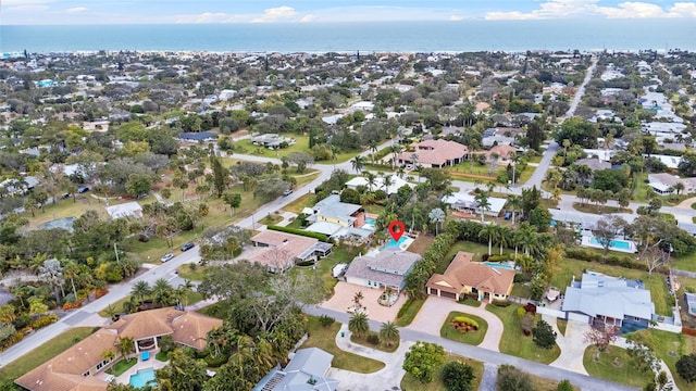 bird's eye view featuring a water view