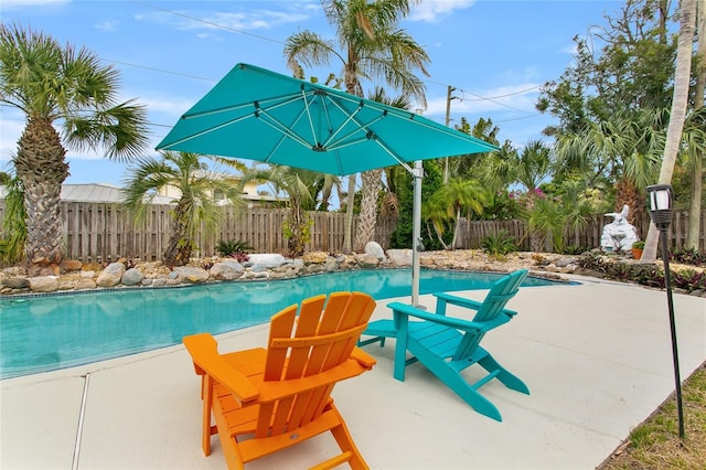 view of swimming pool featuring a patio