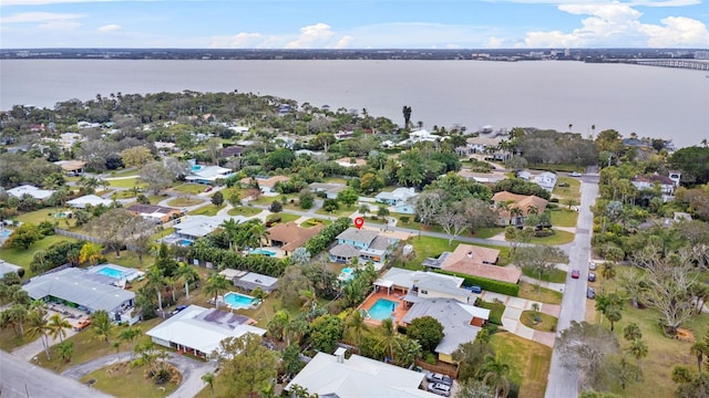 aerial view featuring a water view