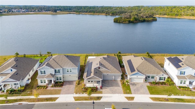 aerial view featuring a water view