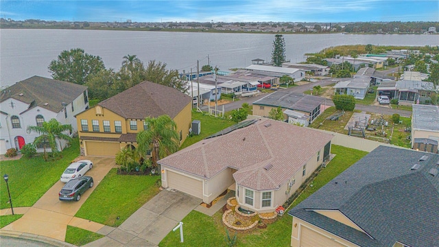 aerial view with a water view