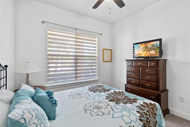 bedroom featuring carpet flooring and ceiling fan