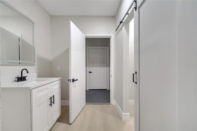 bathroom featuring vanity and hardwood / wood-style flooring