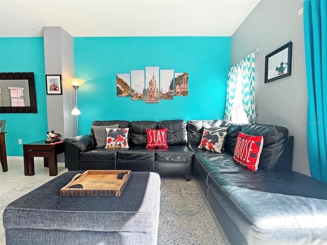 living room featuring tile patterned floors