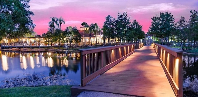 view of dock with a water view