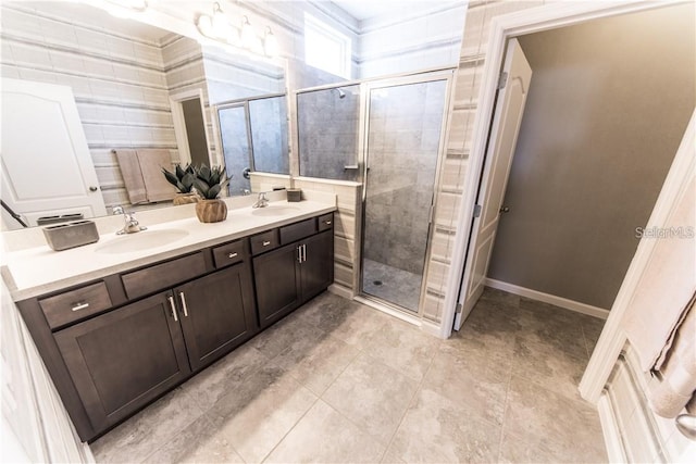 bathroom with vanity and walk in shower