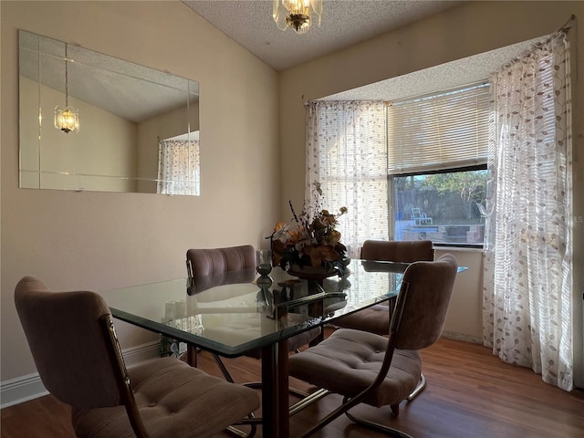 dining area with hardwood / wood-style floors, a textured ceiling, and a wealth of natural light