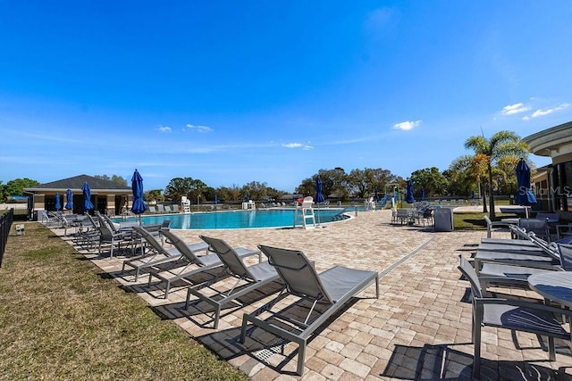 pool with a patio area