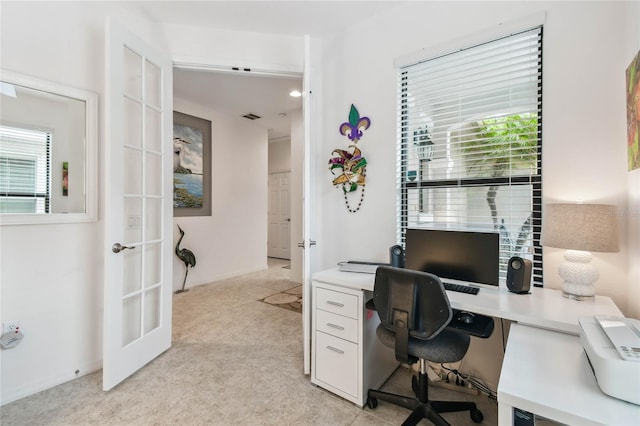 office area featuring french doors