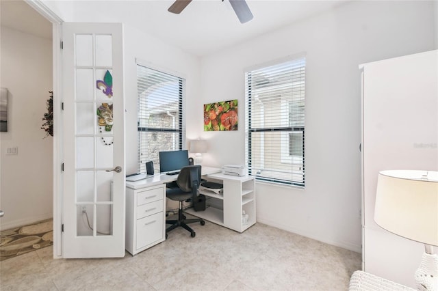 office area featuring ceiling fan