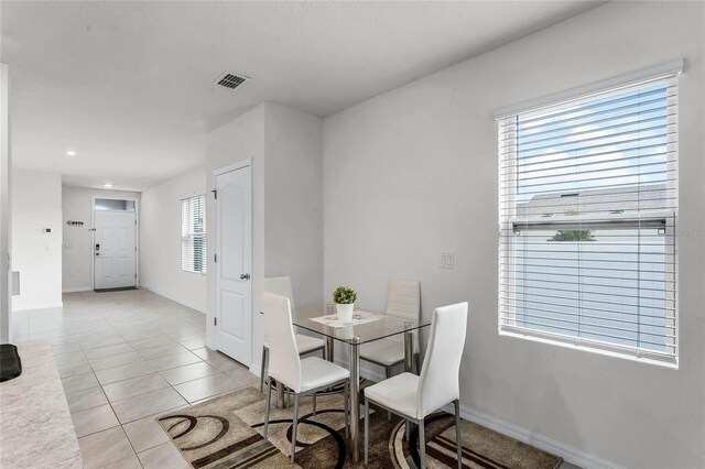 tiled dining space featuring a wealth of natural light