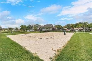 view of property's community featuring a lawn