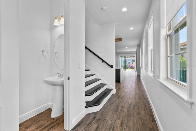 interior space featuring dark hardwood / wood-style floors and sink