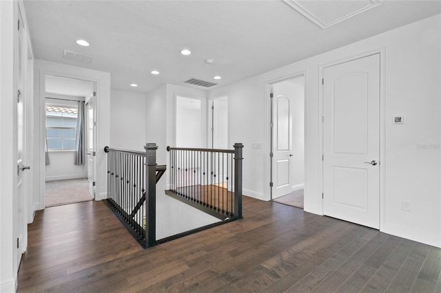 hall featuring dark wood-type flooring