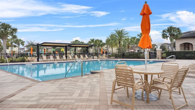 view of swimming pool with a patio area