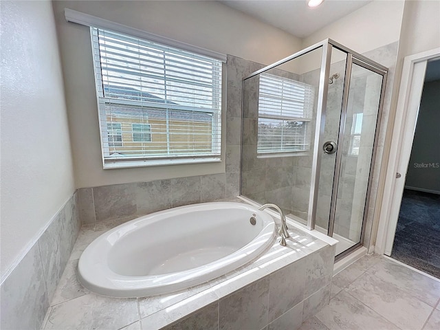 bathroom with plus walk in shower