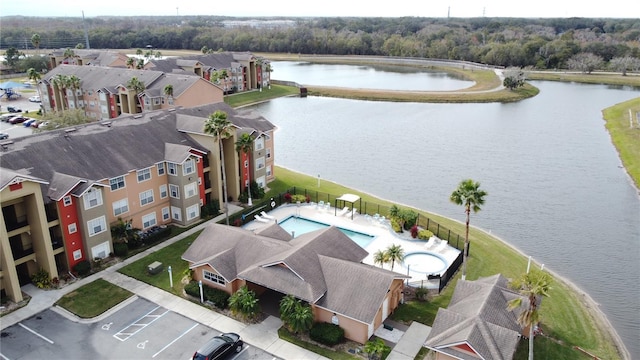 aerial view with a water view