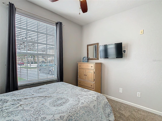 bedroom featuring carpet and ceiling fan