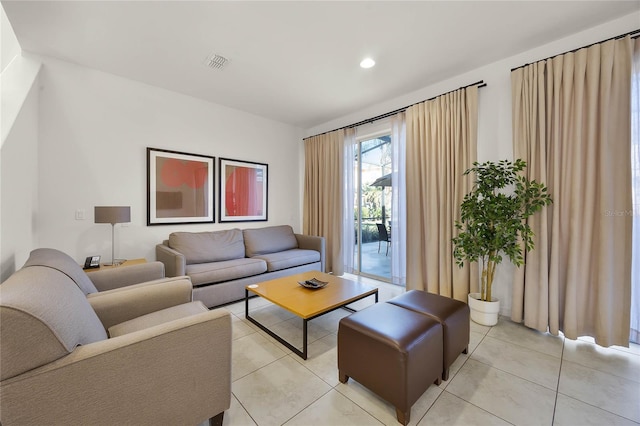 living room featuring light tile patterned floors