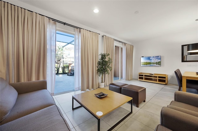 living room featuring light tile patterned floors