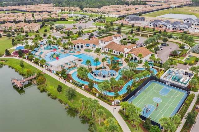 aerial view with a water view