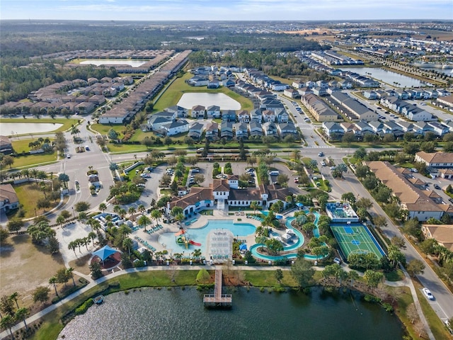 aerial view featuring a water view