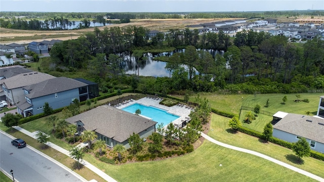 bird's eye view featuring a water view