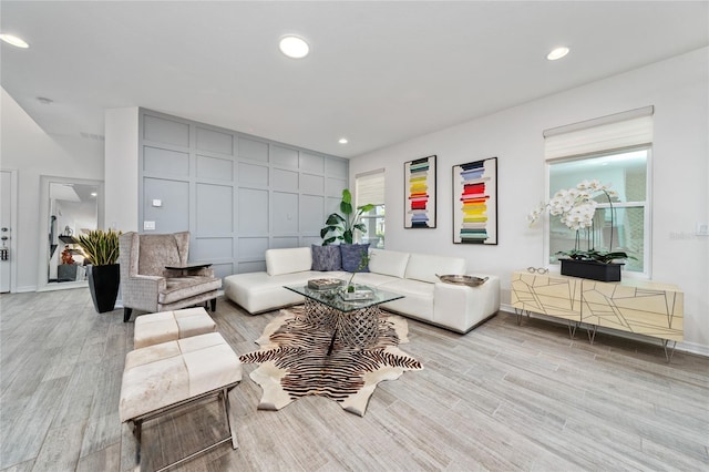 living room with light wood-type flooring