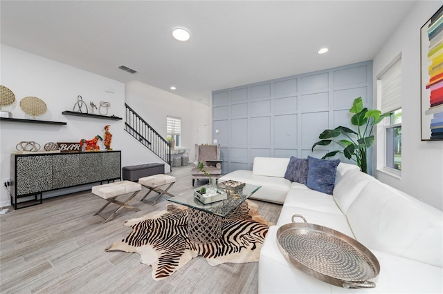 living room with light wood-type flooring