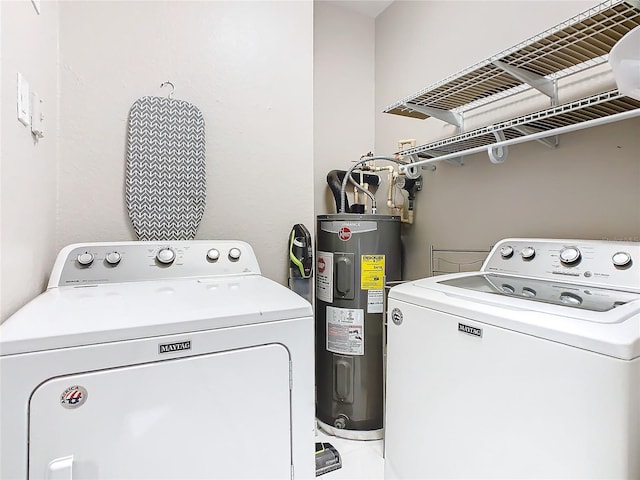 laundry room featuring washing machine and dryer and electric water heater