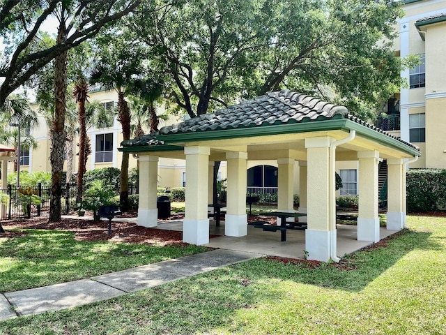 view of home's community featuring a gazebo and a lawn