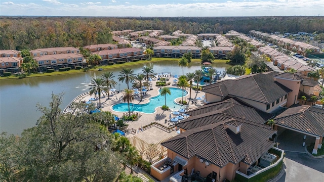 aerial view featuring a water view