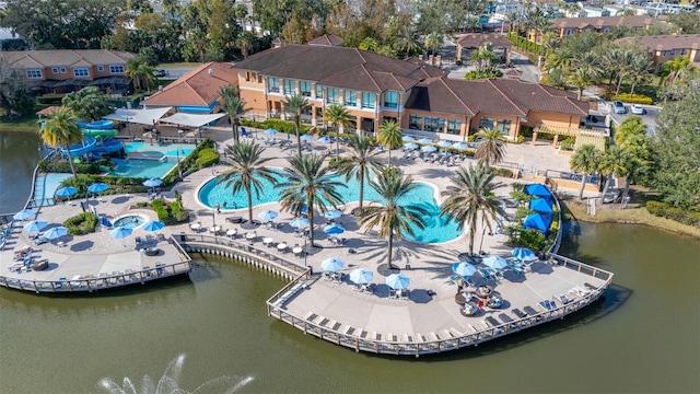 aerial view featuring a water view