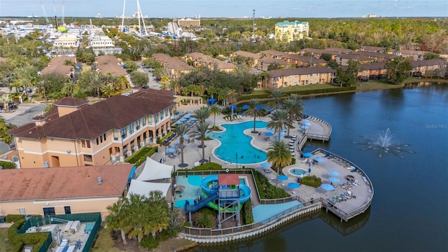 aerial view with a water view