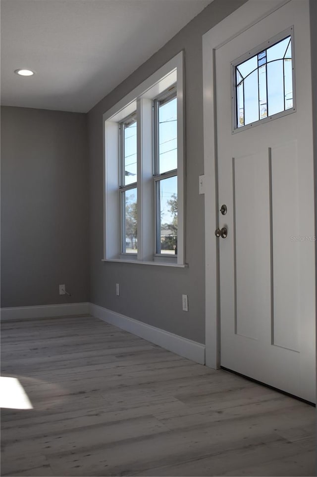 foyer entrance featuring a healthy amount of sunlight and light hardwood / wood-style floors