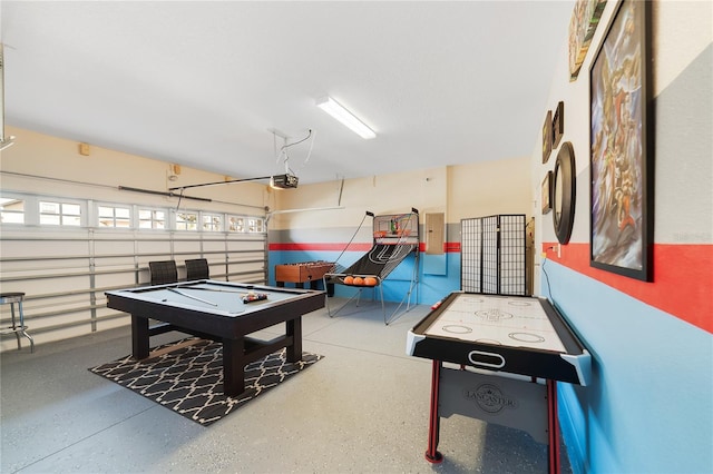 game room with electric panel and billiards