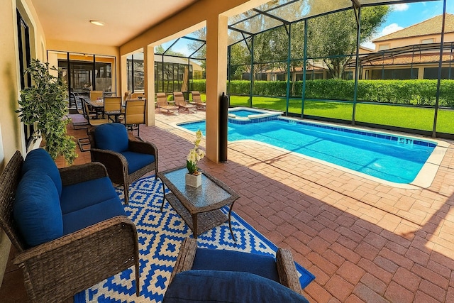 1455 Rolling Fairway Dr, Davenport, FL 33896 - view of swimming pool with a patio, outdoor lounge area, a lanai, and a pool with connected hot tub