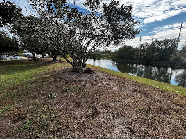 view of yard with a water view