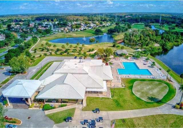 aerial view with a water view