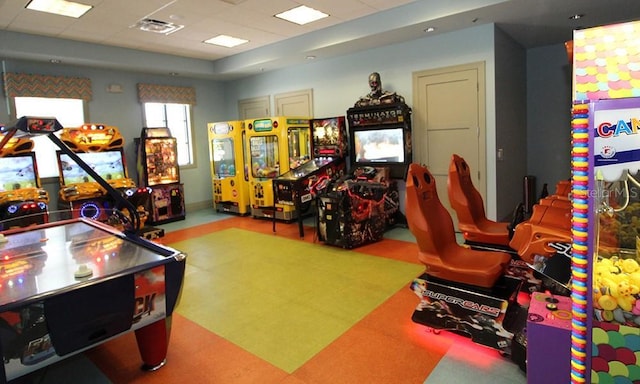 playroom with a drop ceiling