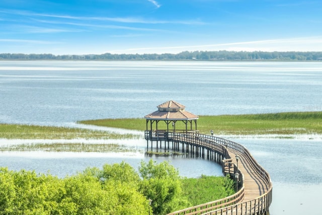 view of water feature with a gazebo