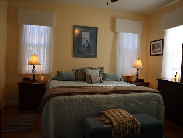 bedroom featuring ceiling fan