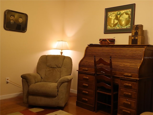 living area with dark wood-type flooring