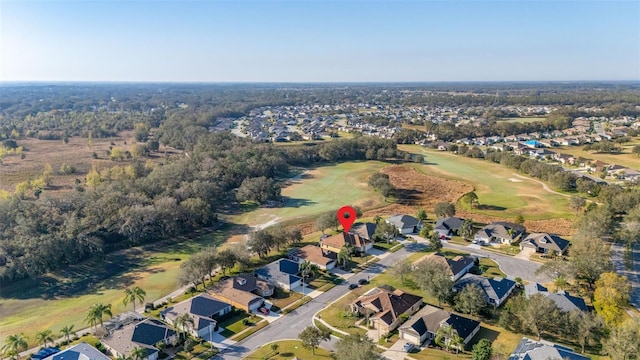 bird's eye view with golf course view and a residential view