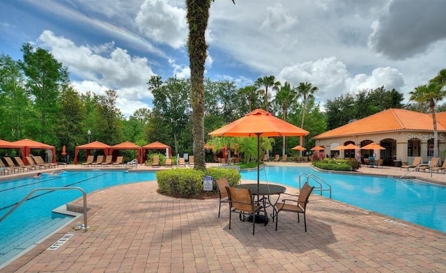 view of pool with a gazebo and a patio area