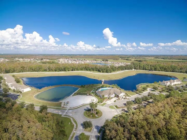 aerial view with a water view